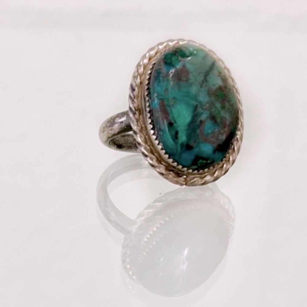 Genuine Large Green Turquoise Oval Ring
